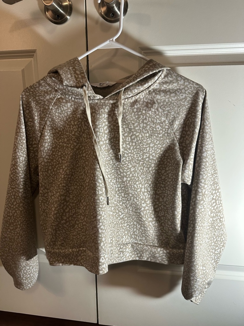 Beige Leopard-Print Hooded Pullover Sweater